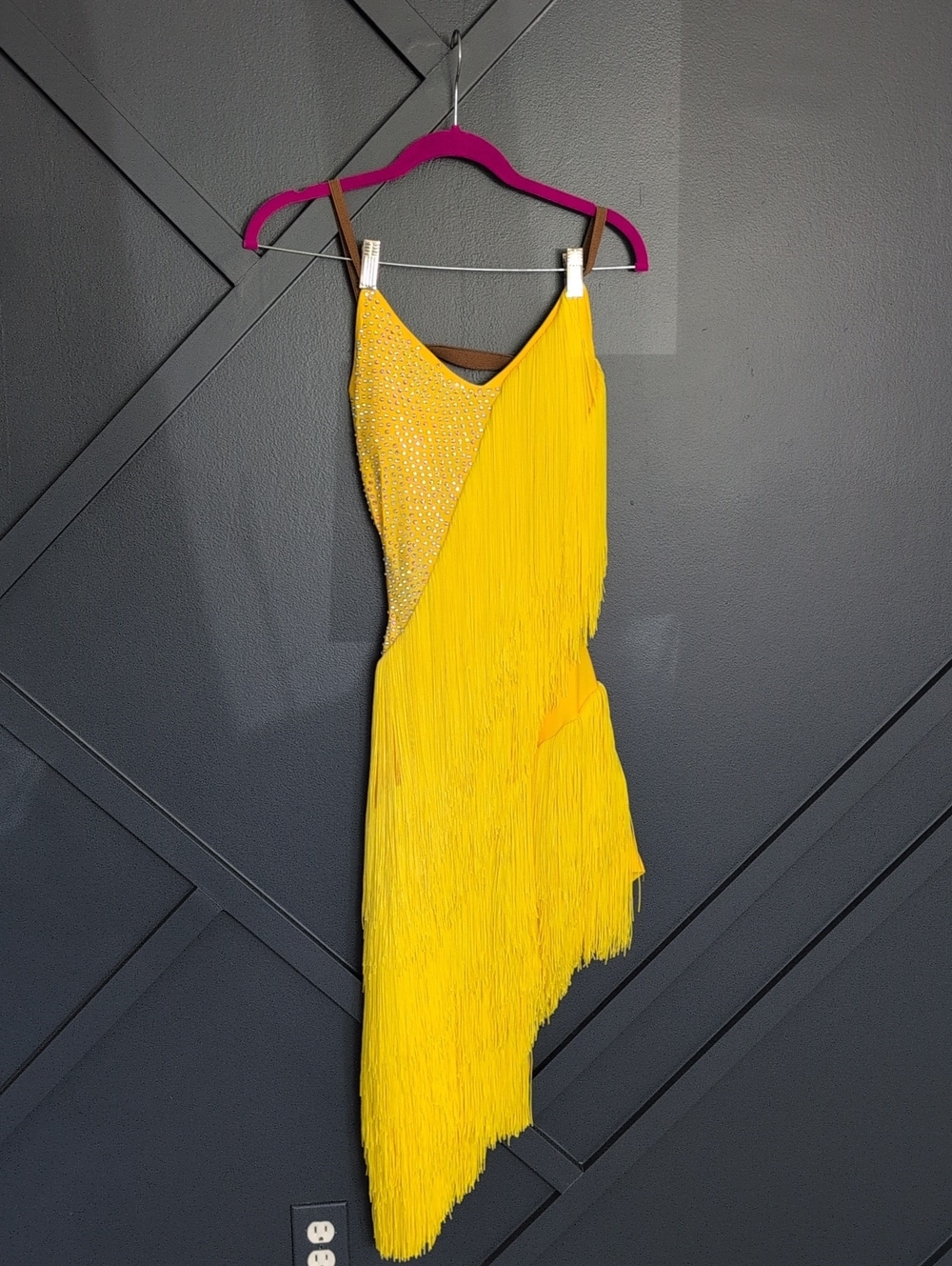 Yellow Fringe Latin Ballroom Asymmetric Dress